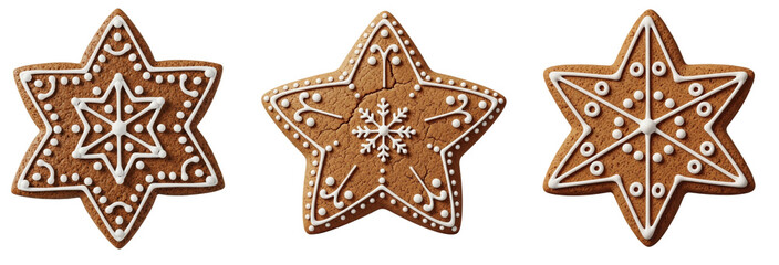 Three Christmas Gingerbread Star Cookies with Icing