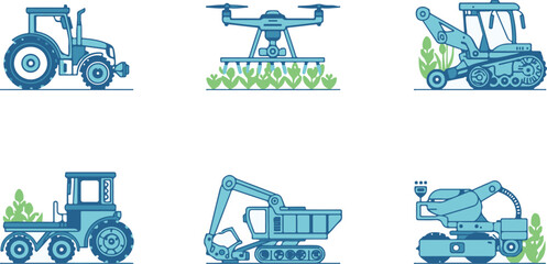 futuristic smart farming technology icon set