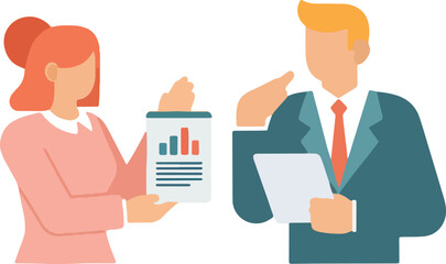 Vector art of business people in office, teamwork, communication, meeting, presentation, vector