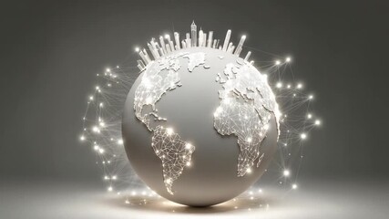 A glowing globe with illuminated network nodes circling the world, symbolizing global connectivity and digital networks. - Powered by Adobe