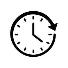 Vector art of a black and white icon of a clock with an arrow indicating the passage of time, isolated on a