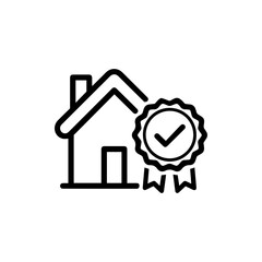 Vector art of house with a checkmark badge, symbolizing quality and approval