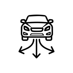 Vector art of car with three arrows pointing down and outwards