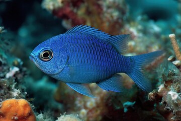 Vibrant Blue Chromis: An Aquatic Jewel of Caribbean Reefs in Salt Water Ecosystems