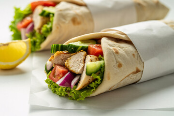 Chicken Shawarma Wraps with Fresh Vegetables and Lemon | Middle Eastern Cuisine