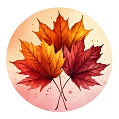 Watercolor drawing with a bouquet of autumn leaves in a circle.