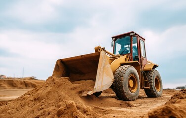 Efficient wheel loader excavation process at a construction site for earthmoving