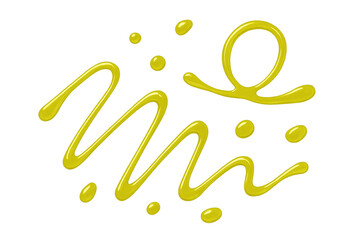 Yellow fluid drizzling liquid splash drops on transparent background