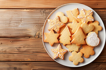 Christmas cookies on wooden table