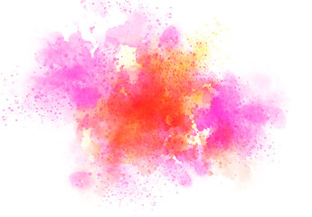 Hand made Abstract watercolor splash with pink and orange hues vibrant artistic texture for backgrounds isolated on white By Adobe Fresco