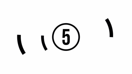 Kinetic Black & White Countdown Timer: 10 Seconds Digital Display Animation with Abstract Circle Motion Graphic and Alpha Channel for Transparency - Powered by Adobe