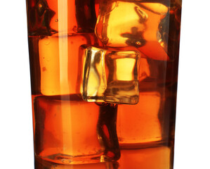 Tasty coffee with ice cubes in glass isolated on white