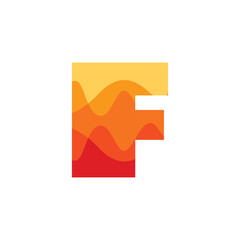 Letter F Logo Design with Wave Pattern inside for Startup, Technology,  Orange Color. Vector Illustration.