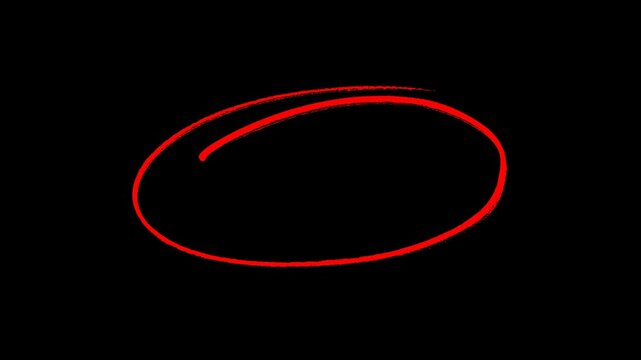 hand-drawn red circle brush stroke highlight marker for presentation, Hand Drawn Oval Highlight Effect, 4k circle animation with alpha channel