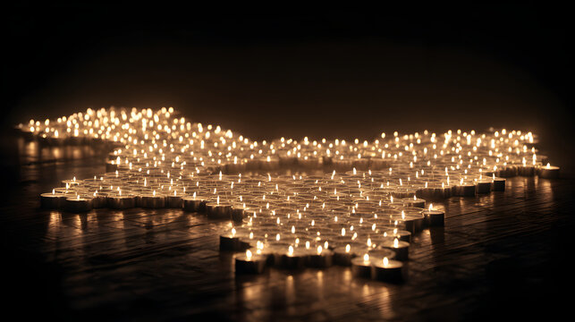Glowing candles arranged in shape of Latvia map symbolizing unity peace and remembrance during Independence Day of Latvia celebration
 - Powered by Adobe
