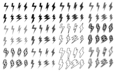 Halftone Bolt Symbols, Fully Editable Vector of Lightning Bolts in Halftone Pattern, Multiple Patterns of Electricity