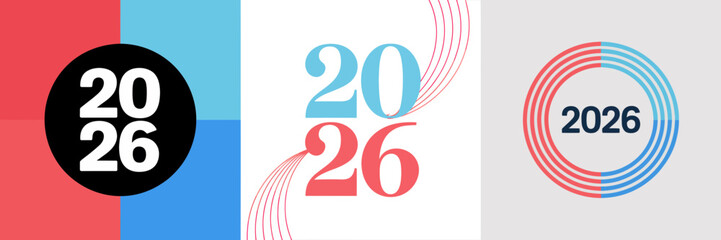 Obraz premium Three variations of the year two thousand twenty six in different colorful designs and layouts presented side by side