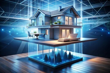Futuristic house design with digital technology and virtual reality concept