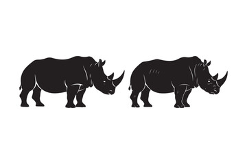 Obraz premium Two black rhinos silhouetted against a white background