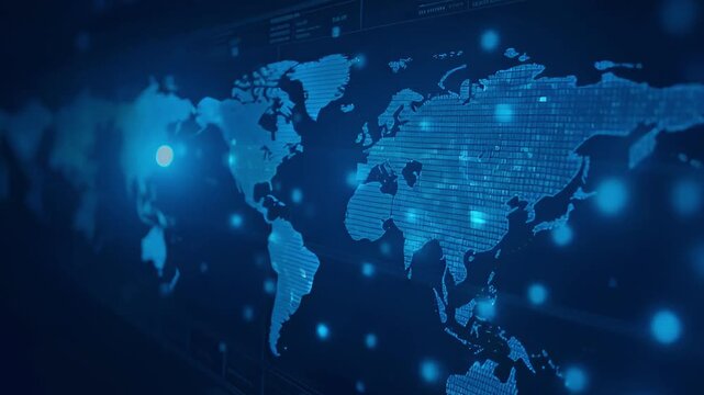 World map, network representation with glowing blue nodes. Concept for globalization, global business and social media. Blue toned - Powered by Adobe