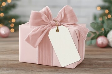 Elegant gift wrapped in light pink paper with velvet ribbon for special occasions and celebrations