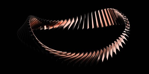 Abstract structure of gold shapes on a black background, 3d render