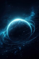 Obraz premium Futuristic Space Scene with Glowing Planet and Rings