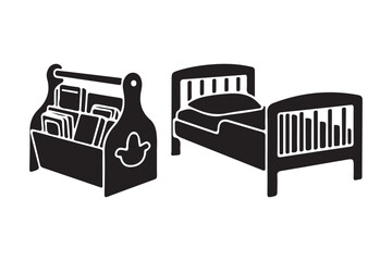 Children s bedroom furniture silhouette of bed and toy organizer