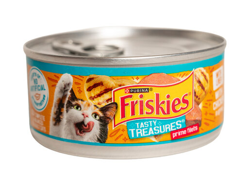 Millburn, New Jersey, USA - October 19, 2025: Purina Firskies cate food. Prime filets with chicken.