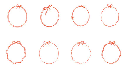 Vector Set of Hand Drawn Circle Frames with Ribbon Bows and Decorative Lines