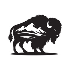 Majestic bison silhouette overlayed with mountain landscape