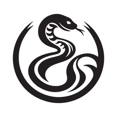 Obraz premium Stylized black snake coiled within a circular emblem