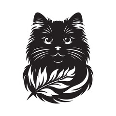 Artistic black cat portrait with leafy detail