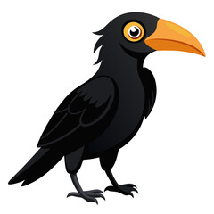 Obraz premium Illustration of a black crow cartoon drawing with orange beak and yellow eyes vector image art