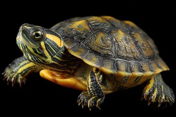 Obraz premium Young Yellow-Bellied Slider Turtle: A Vibrant Reptile of the Wild, Perfect for Pet Enthusiasts