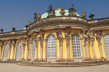 Facade of Sanssouci Palace in Potsdam, Germany.