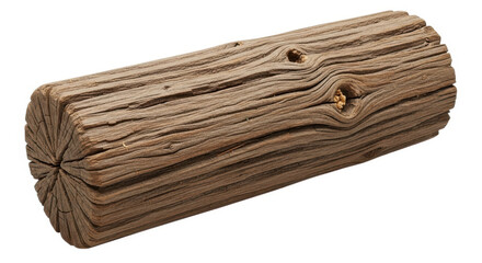 A single weathered log isolated on white background, showing the wood grain