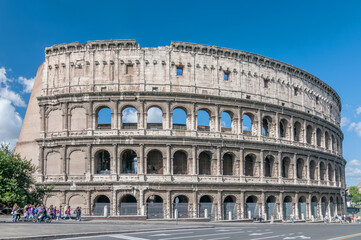 Obraz premium Ruins of great, old Coloseum in Rome. One of the main attractions of Rome and Italy.