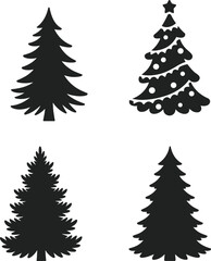 PrintChristmas tree silhouettes, festive holiday icons, black pine designs, decorated seasonal trees, winter celebration graphic, ornamented vector art, star-topped shapes
