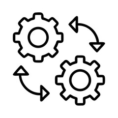 3d illustration of an icon representing a process or system with two interlocking gears and arrows indicating rotation or workflow, isolated on a
