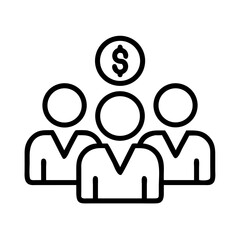 3d illustration of icon representing a group of people with a dollar sign above, symbolizing finance, money, teamwork, or business