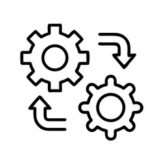 3d illustration of two interlocking gears with curved arrows indicating a cycle or process