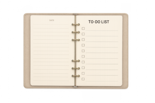 Open ring-bound journal with to do list and checkboxes