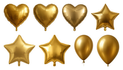 PNG Golden balloons in various shapes, transparent background