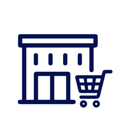 Shopping mall building outline with shopping cart icon  no background
