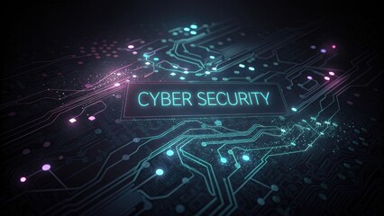 Glowing cyber security circuit board abstract digital art with futuristic network connections