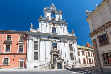 The Church of the Transfiguration and the Protection of Our Lady Queen of Poland, Roman Catholic Piarist conventual church located at 4 Pijarska Street in the Old Town of Cracow, Poland.