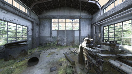 廃墟倉庫　3DCGレンダリング
