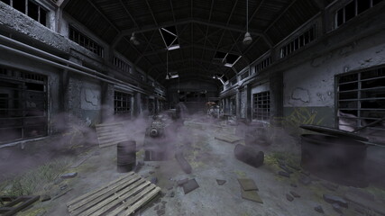 廃墟の荒れた室内　3DCGレンダリング