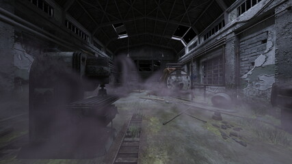 廃墟の荒れた室内　3DCGレンダリング